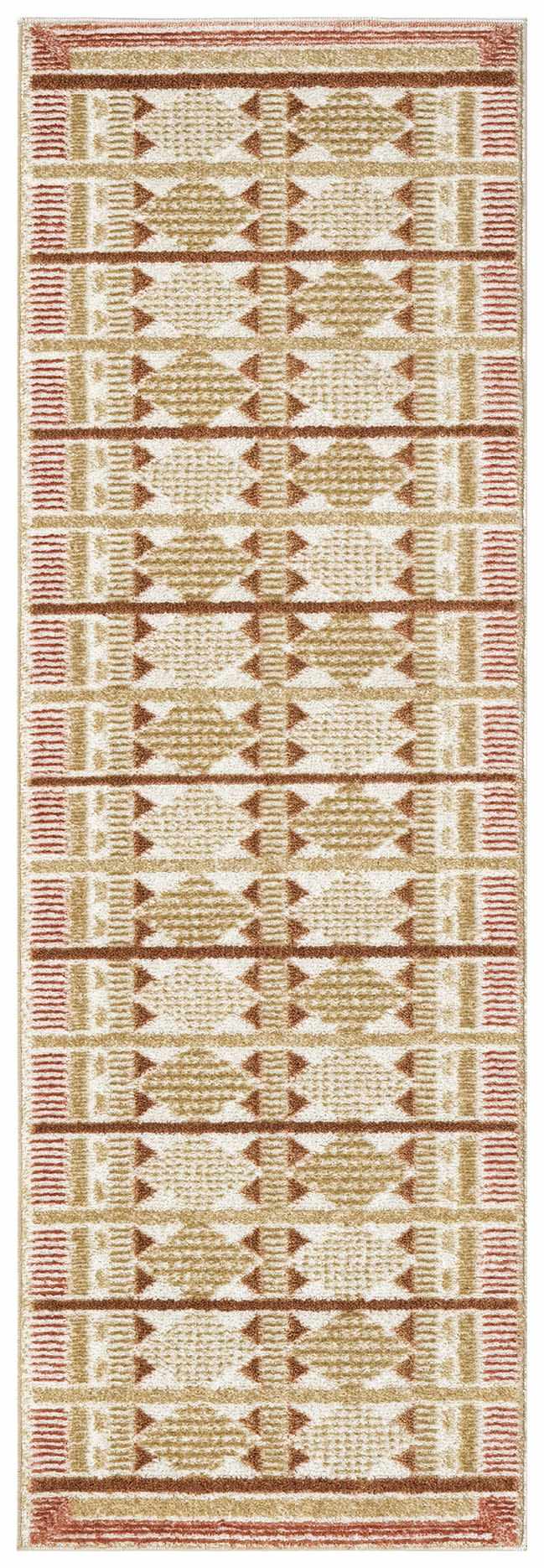 Close-up of Nourison Nordic Rust rug, a modern runner with a geometric pattern in rust, beige, and cream tones.