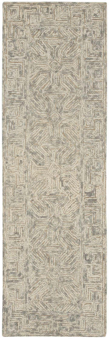 Close-up of the Nourison Colorado Beige Grey rug, showing its geometric, mid-century modern design and textured wool.