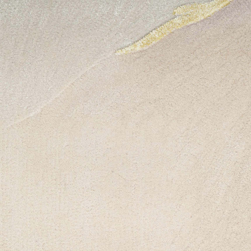 Close-up of the ivory Nourison Prismatic rug. Shows the texture and chestnut color variations in the mid-century modern design.