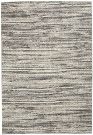 Close-up of Calvin Klein Etched Ivory Grey rug. Contemporary design with horizontal chestnut stripes and subtle texture.