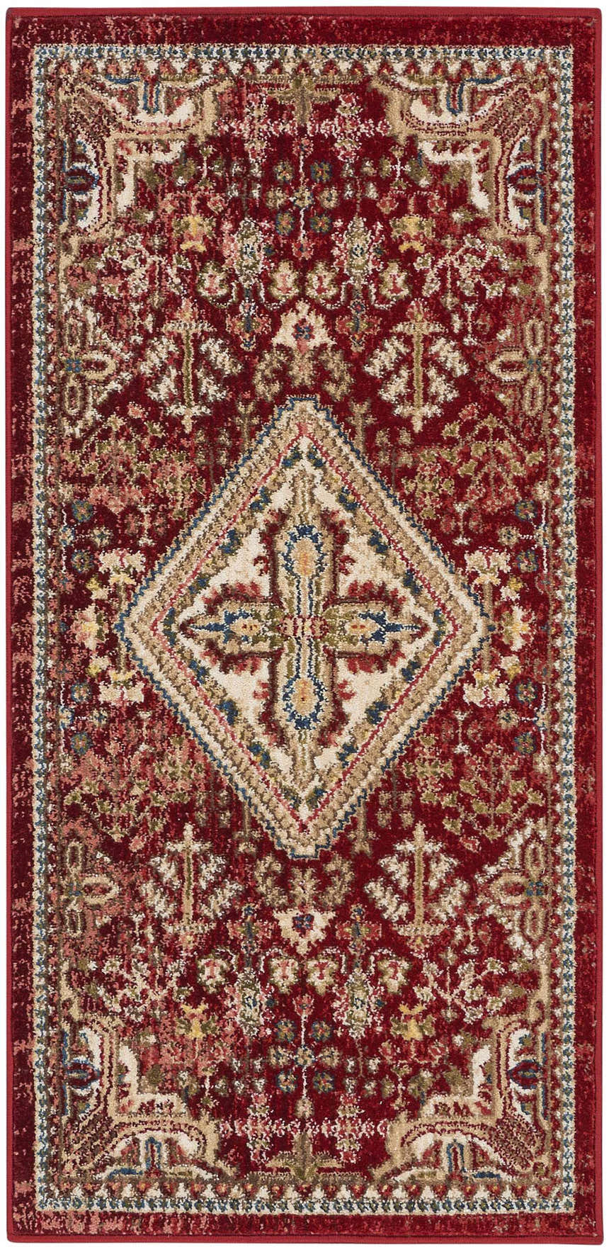 Close-up of the Nourison Karisma Brick Ivory Area Rug. Features a chestnut red, farmhouse-style, machine-made design.