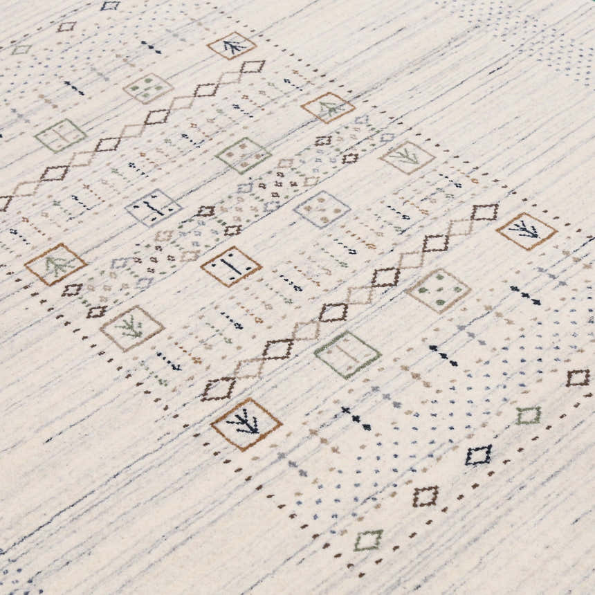 Center Pattern Natural Hand Loomed Wool Area Rug