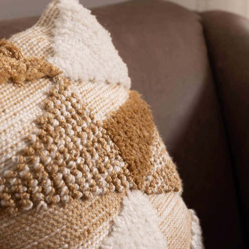 Rudex Ivory Geometric Diamond Rustic Polyester Accent Pillow - Clearance