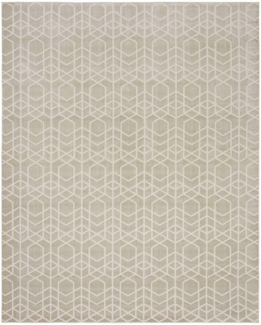 Close-up of the Nourison Charm Silver Ivory Rug featuring a geometric, mid-century modern design.