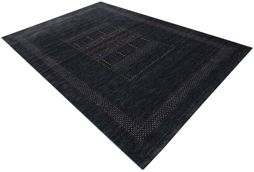 Charcoal Center Pattern Hand Loomed Wool Area Rug