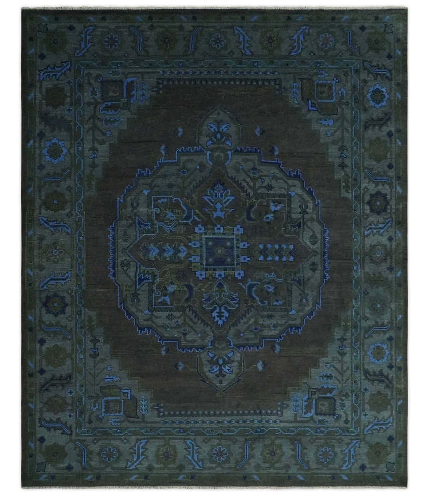 Charcoal, Gray, Green and Blue Neon look Traditional Heriz Medallion Multi Size wool Area Rug