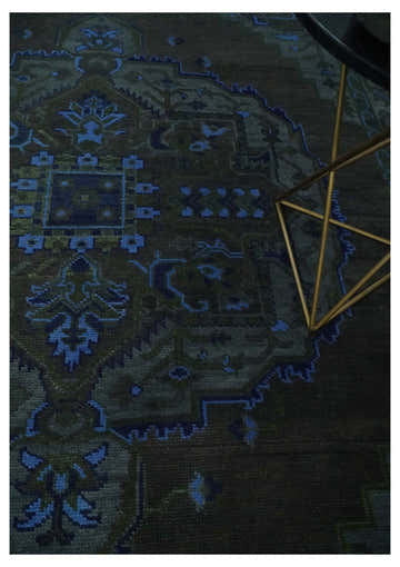 Charcoal, Gray, Green and Blue Neon look Traditional Heriz Medallion Multi Size wool Area Rug