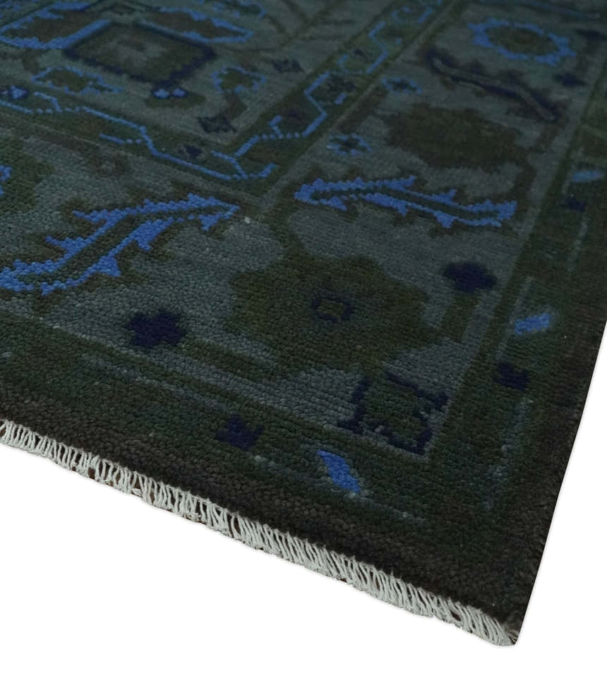 Charcoal, Gray, Green and Blue Neon look Traditional Heriz Medallion Multi Size wool Area Rug