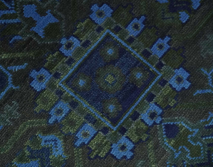 Charcoal, Gray, Green and Blue Neon look Traditional Heriz Medallion Multi Size wool Area Rug