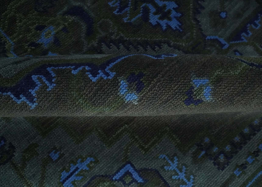 Charcoal, Gray, Green and Blue Neon look Traditional Heriz Medallion Multi Size wool Area Rug