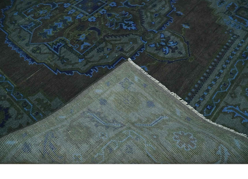 Charcoal, Gray, Green and Blue Neon look Traditional Heriz Medallion Multi Size wool Area Rug