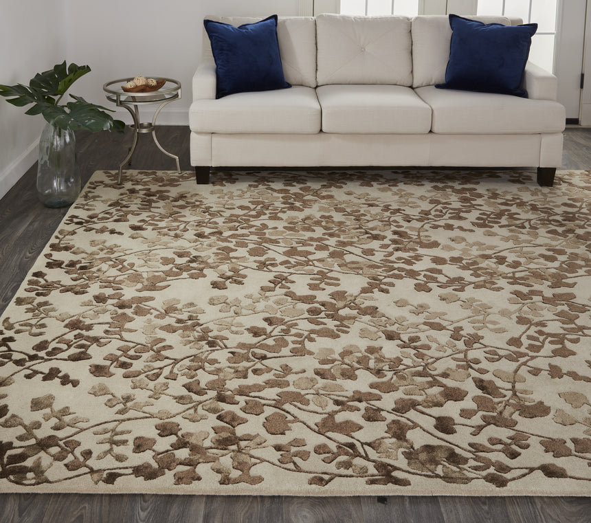 Feizy Bella Transitional Floral & Botanical - Ivory/Taupe/Brown Area Rug - Clearance