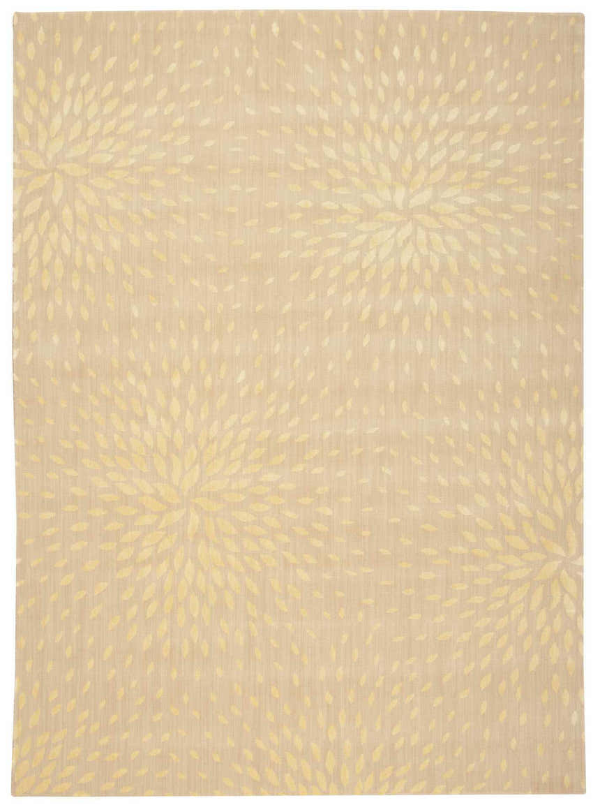Close-up of the Nourison Capri Beige Floral Area Rug, featuring a subtle floral burst pattern and soft neutral tones.