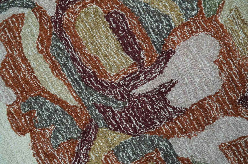 Colorful Ivory, Olive and Brown Floral Design Hand Tufted Custom Made wool Rug