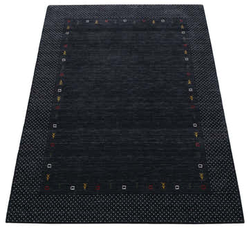 Contemporary Charcoal Gabbeh Border Hand Loomed Wool Area Rug