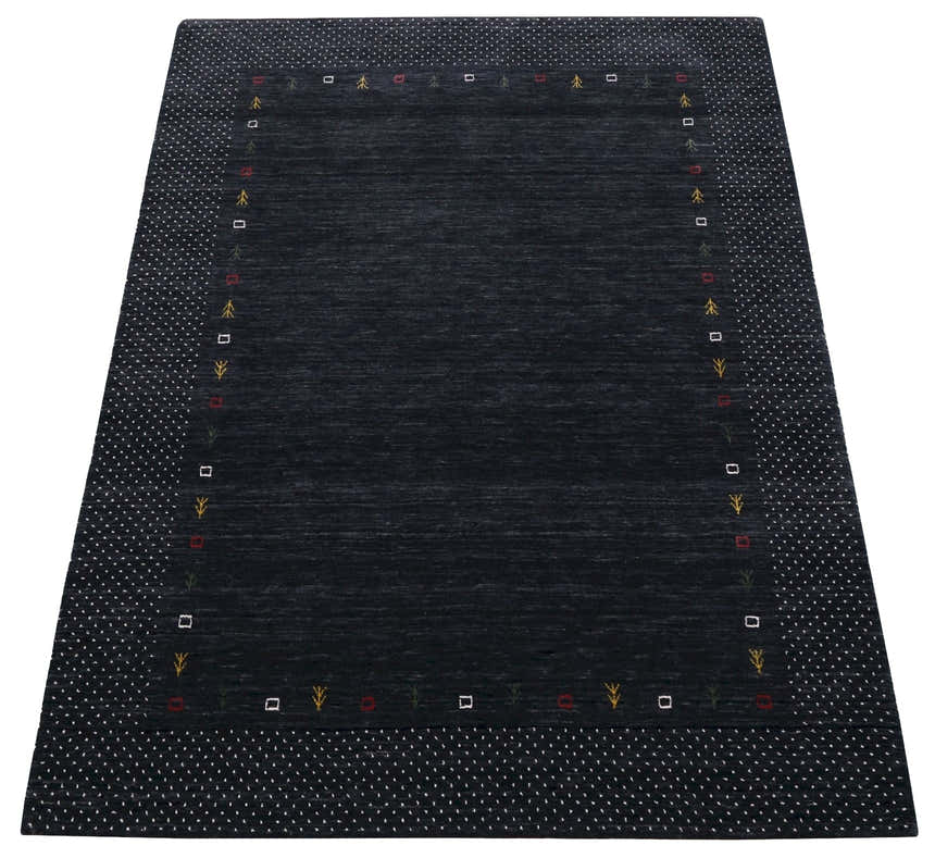 Contemporary Charcoal Gabbeh Border Hand Loomed Wool Area Rug