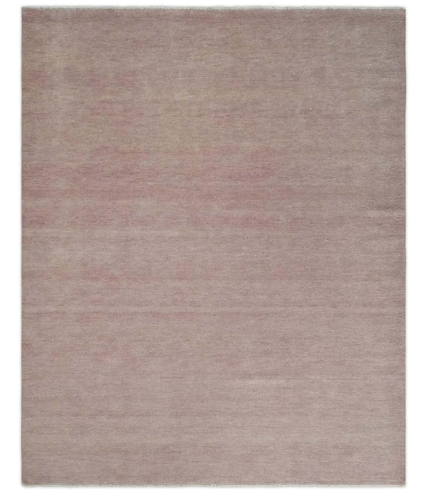 Contemporary Custom Made Modern Solid Peach Hand knotted Wool Area Rug