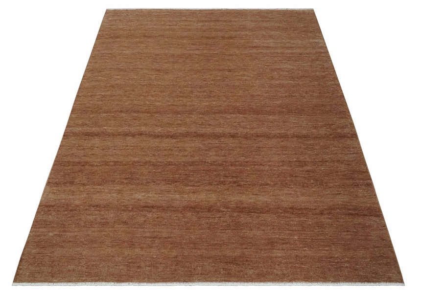 Contemporary Solid Brick Red Hand knotted Custom Made wool Area Rug