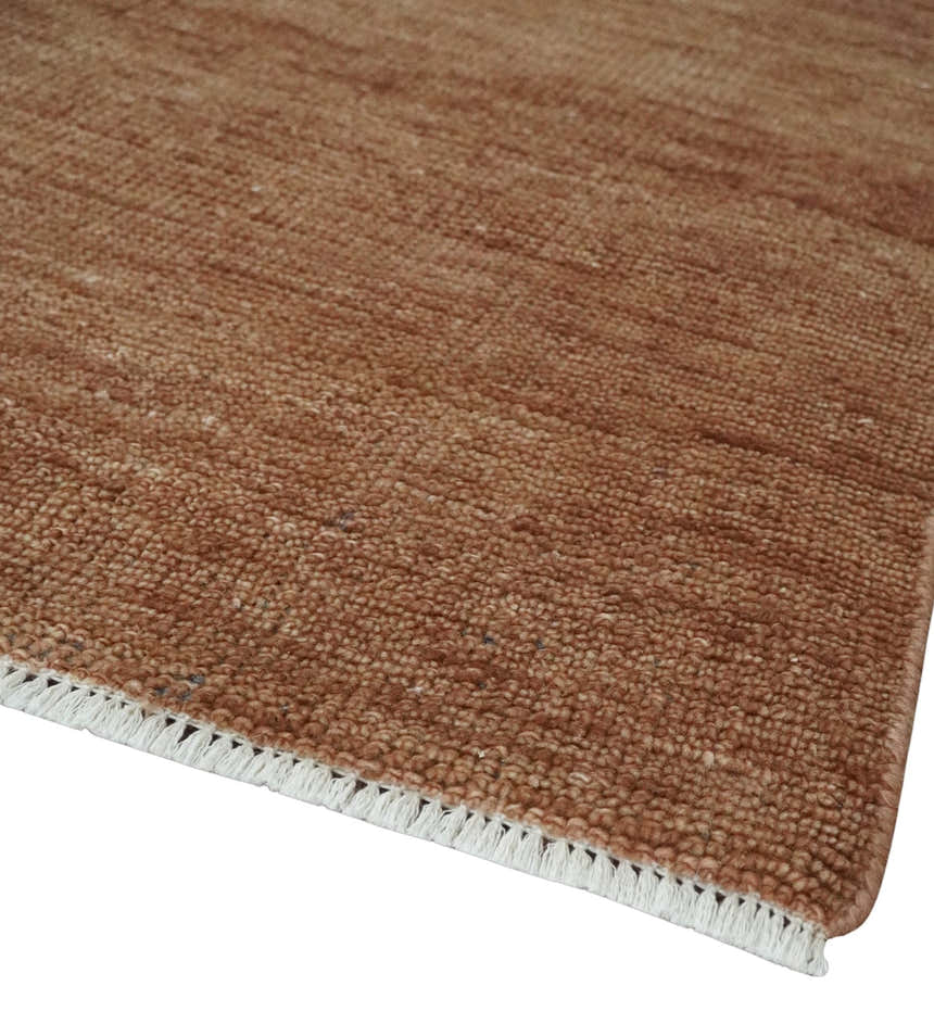 Contemporary Solid Brick Red Hand knotted Custom Made wool Area Rug