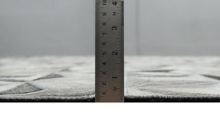 Custom Made Cowhide Leather Patchwork Silver and Gray Leather Modern Geometric Rug