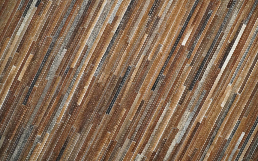 Modern Stripes Cowhide Leather Striped Tan Brown and Ivory Leather Multi Size Area Rug