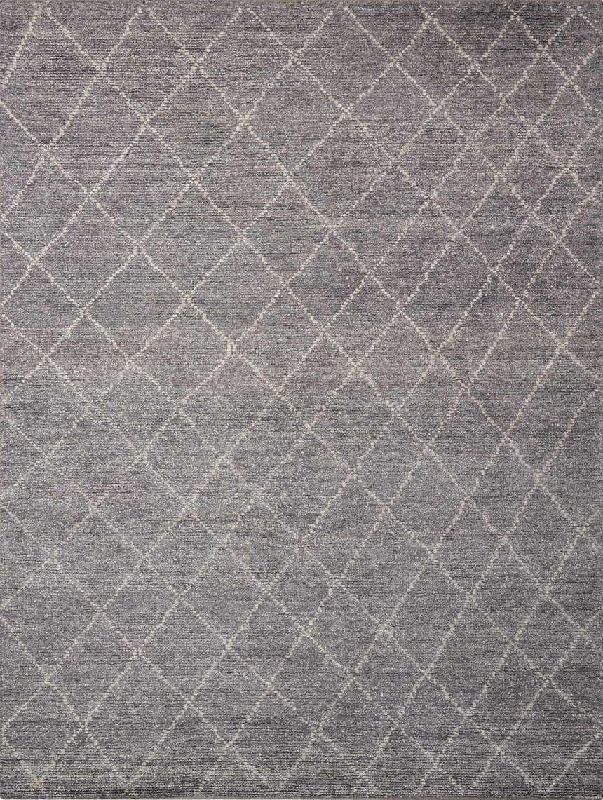 Close-up of the Calvin Klein Home Heath Graphite Area Rug, handmade rayon with a diamond trellis pattern.