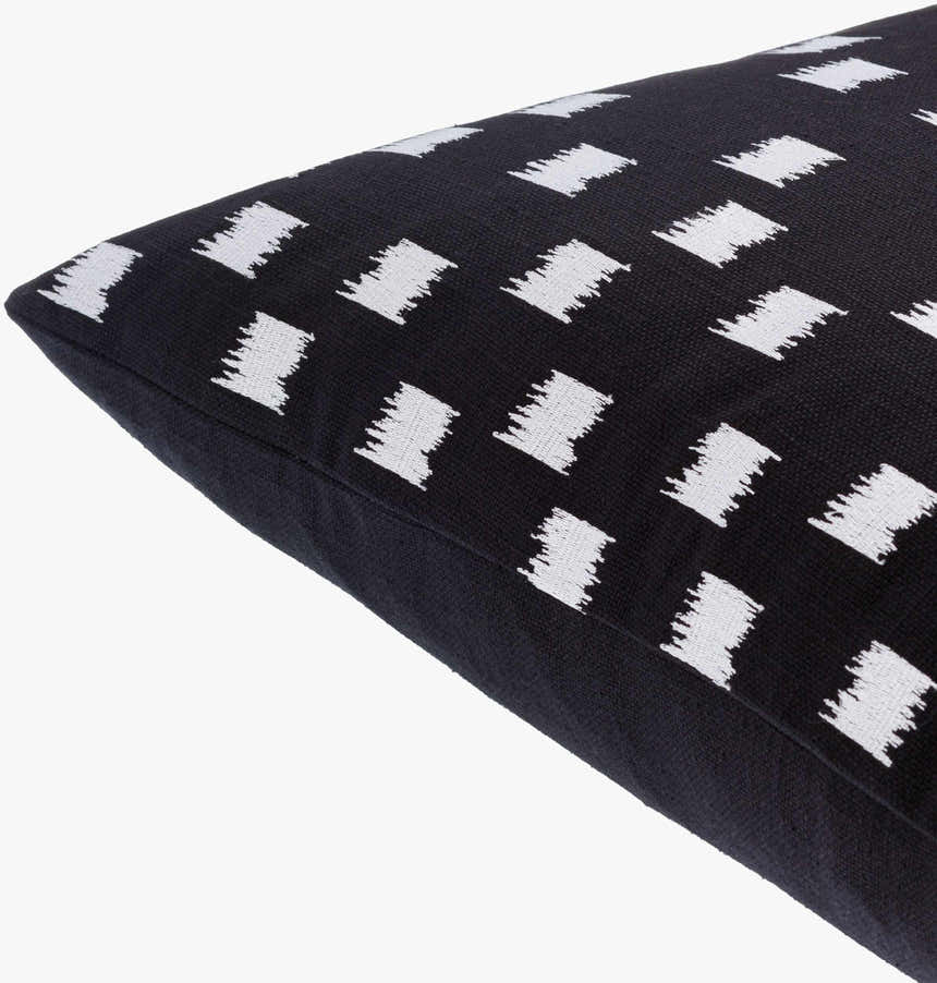 Bruska Black and Off White Brushstroke Square Pattern Modern Cotton Accent Pillow - Clearance