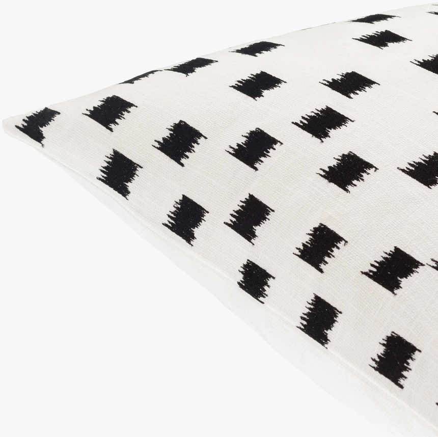 Brivon Off White and Black Brushstroke Speckle Pattern Modern Cotton Accent Pillow - Clearance
