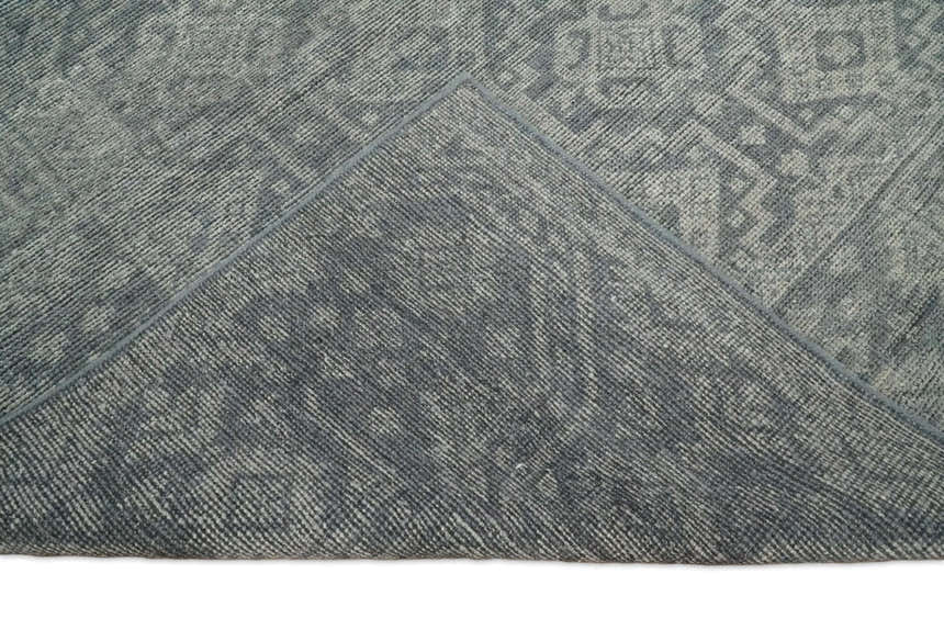 Custom Made Antique Finish Hand knotted Silver and Charcoal Wool Area Rug, Kids, Living Room and Bedroom Rug