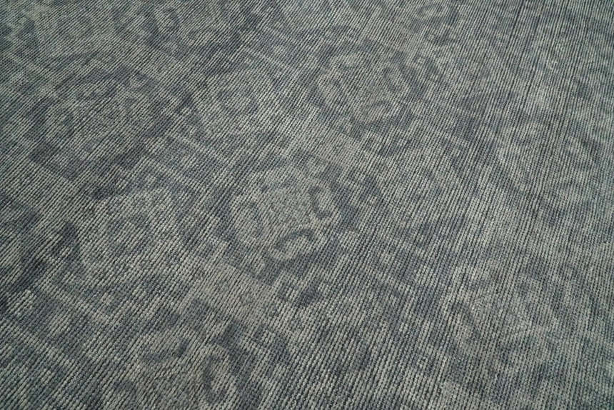 Custom Made Antique Finish Hand knotted Silver and Charcoal Wool Area Rug, Kids, Living Room and Bedroom Rug