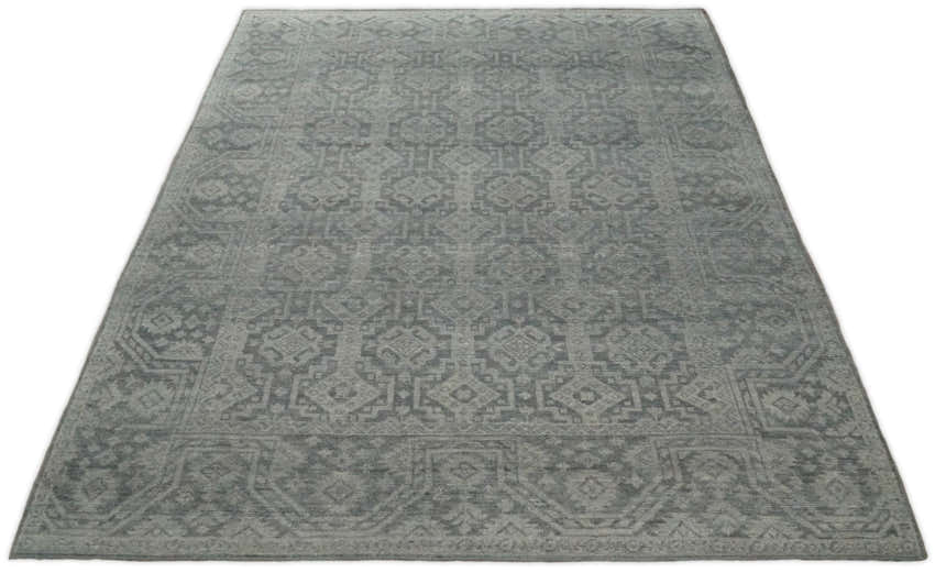 Custom Made Antique Finish Hand knotted Silver and Charcoal Wool Area Rug, Kids, Living Room and Bedroom Rug
