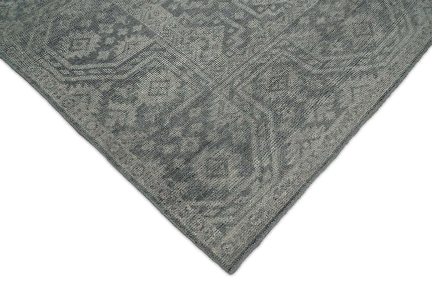 Custom Made Antique Finish Hand knotted Silver and Charcoal Wool Area Rug, Kids, Living Room and Bedroom Rug