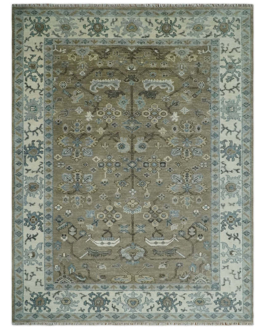 Custom Made Antique look Hand Knotted Beige, Ivory and Silver Oriental Oushak Multi Size Traditional Wool Area Rug