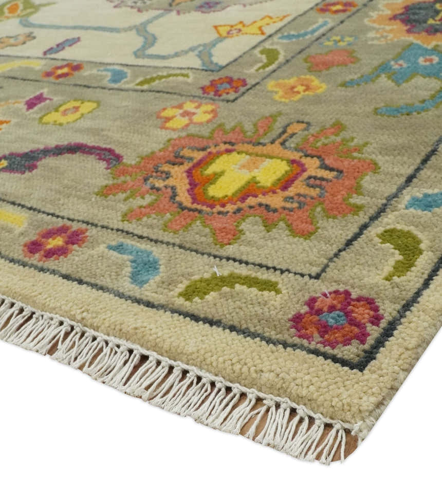 Custom Made Antique Style Beige Colorful Hand knotted Traditional Oushak wool Area Rug