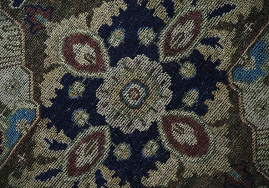 Custom Made Antique Style Brown, Beige and Blue Traditional wool Area Rug