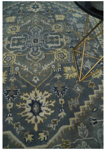 Custom Made Antique Style Gray, Blue and Beige Hand Tufted Traditional wool Area Rug
