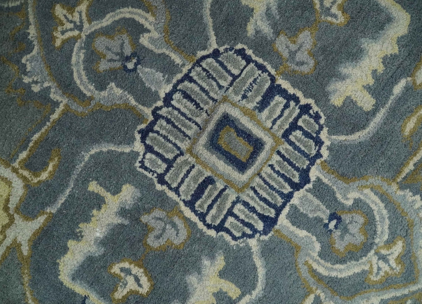 Custom Made Antique Style Gray, Blue and Beige Hand Tufted Traditional wool Area Rug
