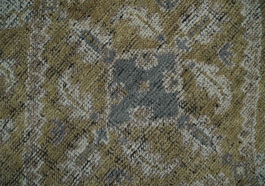 Custom Made Antique Style Hand Knotted Olive, Silver and Charcoal Traditional Wool Area Rug