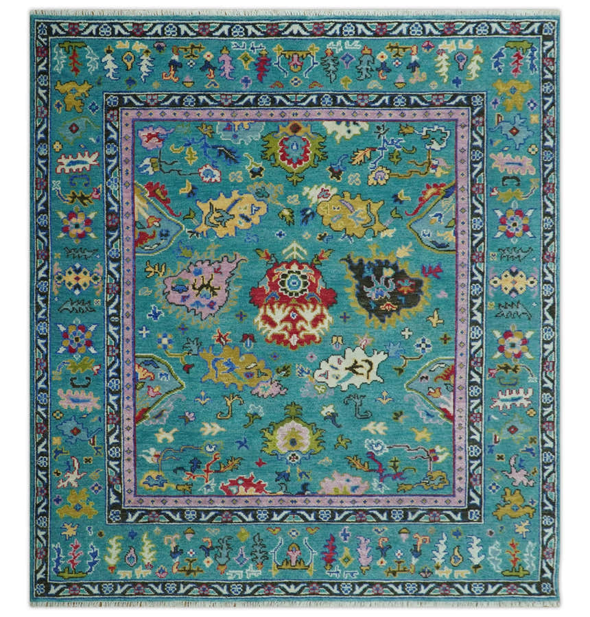 Custom Made Antique Style Hand Knotted Teal and Purple Traditional Oushak Multi Size Wool Rug