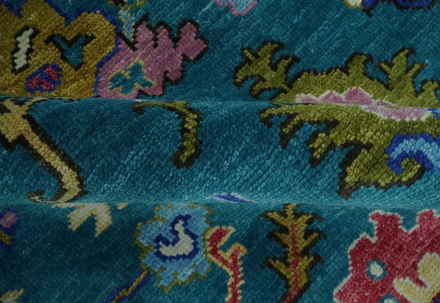 Custom Made Antique Style Hand Knotted Teal and Purple Traditional Oushak Multi Size Wool Rug