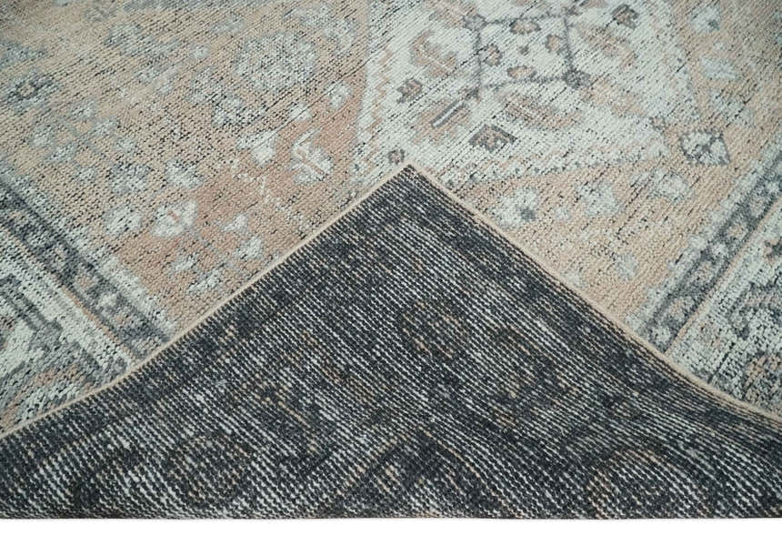 Custom Made Antique Style Peach, Ivory and Charcoal Hand knotted Traditional Wool Rug