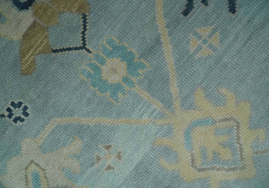 Custom Made Aqua, Ivory and Beige Hand knotted Oriental Oushak wool Area Rug