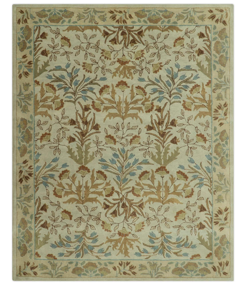 Custom Made Beige And Brown Traditional Floral Design Hand Tufted Wool Area Rug