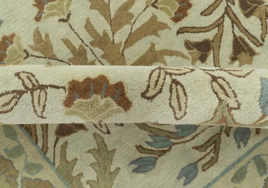 Custom Made Beige And Brown Traditional Floral Design Hand Tufted Wool Area Rug