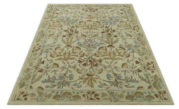 Custom Made Beige And Brown Traditional Floral Design Hand Tufted Wool Area Rug