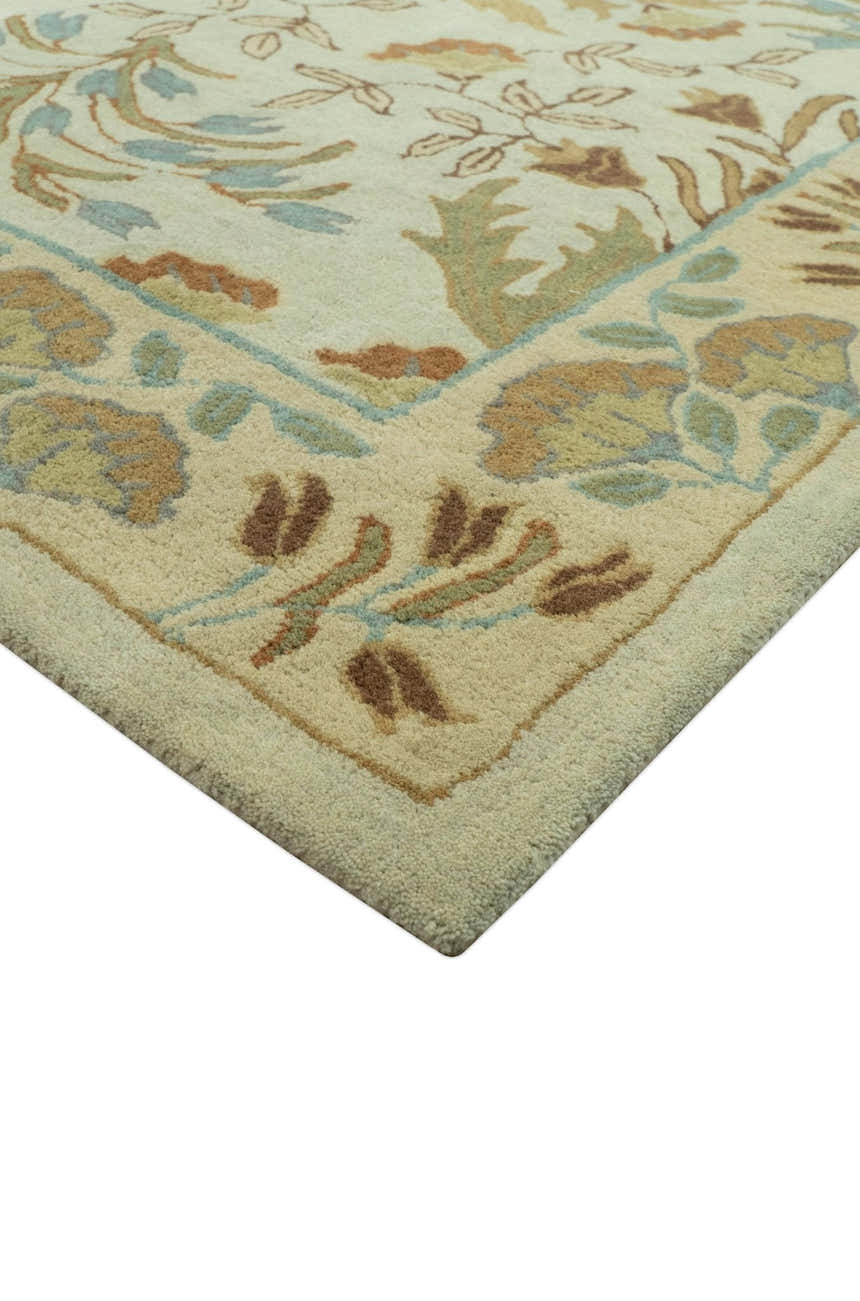 Custom Made Beige And Brown Traditional Floral Design Hand Tufted Wool Area Rug