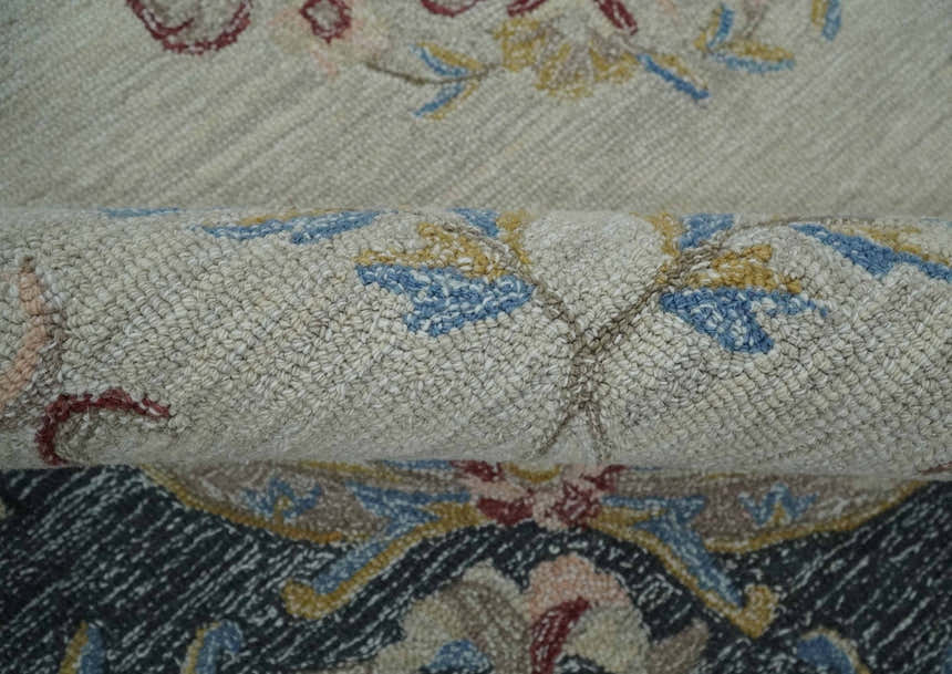 Custom Made Beige and Charcoal Aubusson French design Hand Tufted wool Area Rug