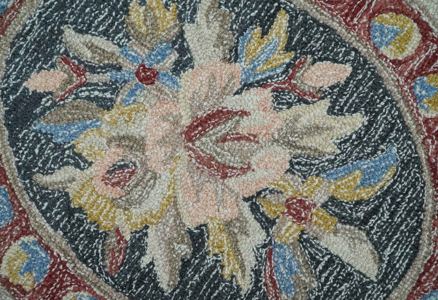 Custom Made Beige and Charcoal Aubusson French design Hand Tufted wool Area Rug