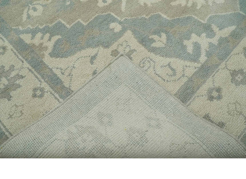 Custom Made Beige and Charcoal Traditional Heriz Medallion Hand Knotted wool Area Rug