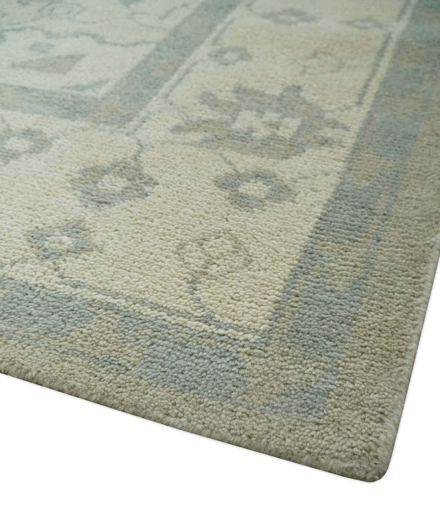 Custom Made Beige and Charcoal Traditional Heriz Medallion Hand Knotted wool Area Rug